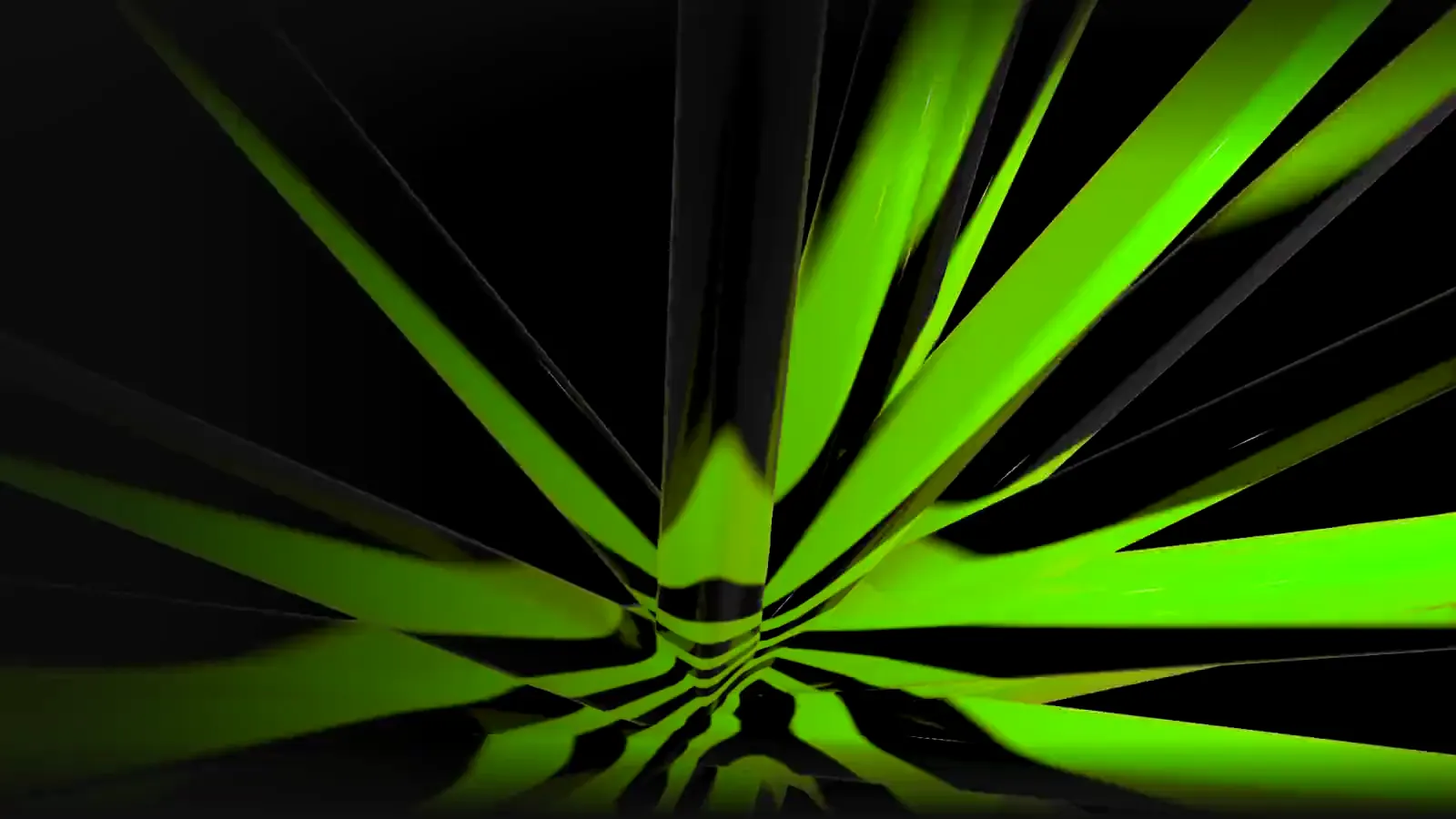 Bright lime light bars rushing toward a vanishing point
